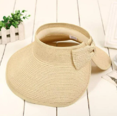 Summer Foldable Straw Sun Visor w/ Bowtie