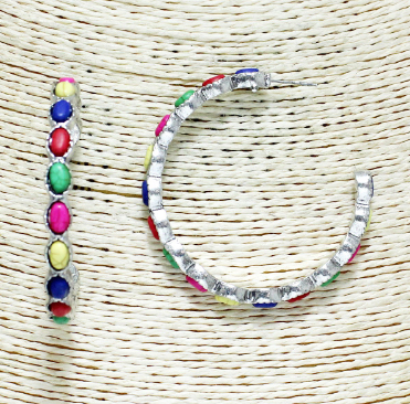 Multi Stone Hoop Earring