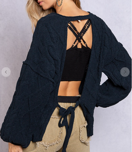 Open Tie Back Pocketed Sweater