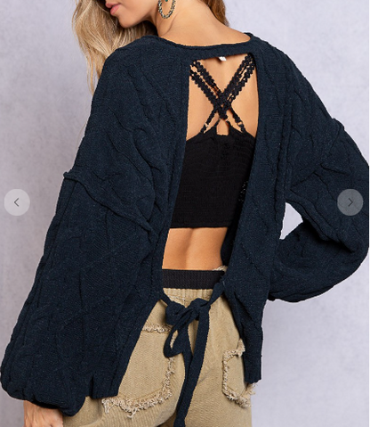 Open Tie Back Pocketed Sweater