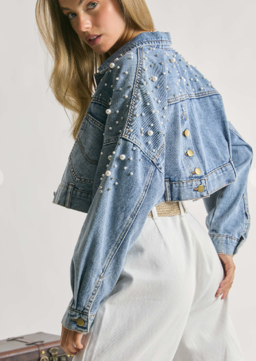 Denim n Pearls Cropped Jacket