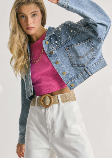 Denim n Pearls Cropped Jacket
