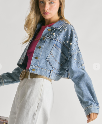 Denim n Pearls Cropped Jacket