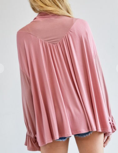 Solid Turtle Neck Ruffle Top
