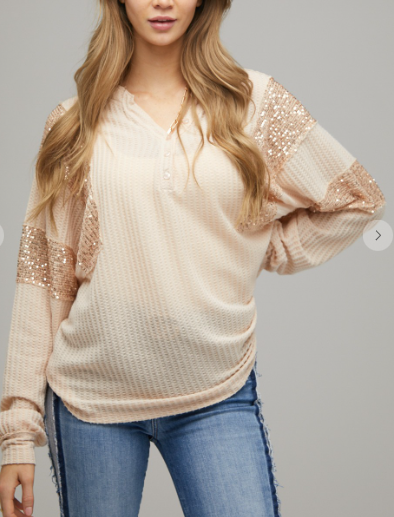 Sequin Block Waffle Knit Top