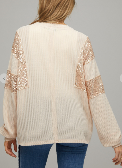 Sequin Block Waffle Knit Top