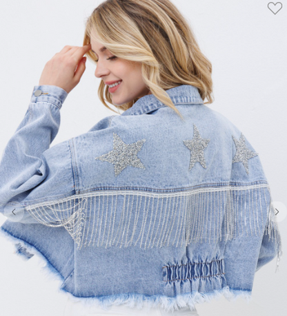 Cinched Star of the Show Denim Jacket