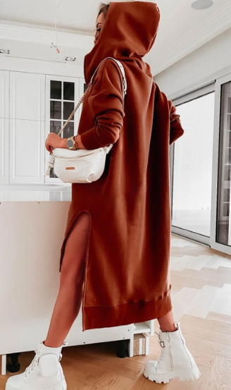 Side Slit Zipper Hooded Dress