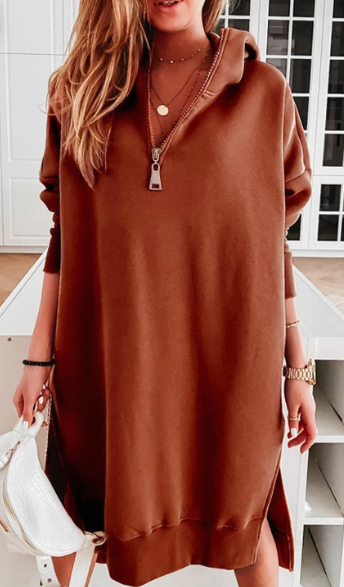 Side Slit Zipper Hooded Dress