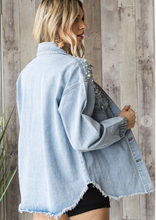 Load image into Gallery viewer, Pearl &amp; Rhinestones Denim Shacket
