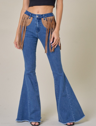 Suede n Denim Fringe Flares