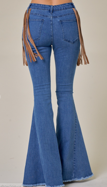Suede n Denim Fringe Flares