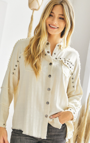Cream n Studs Raw Hem Shacket