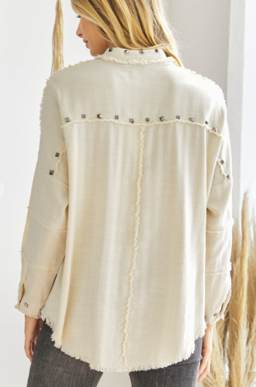 Cream n Studs Raw Hem Shacket