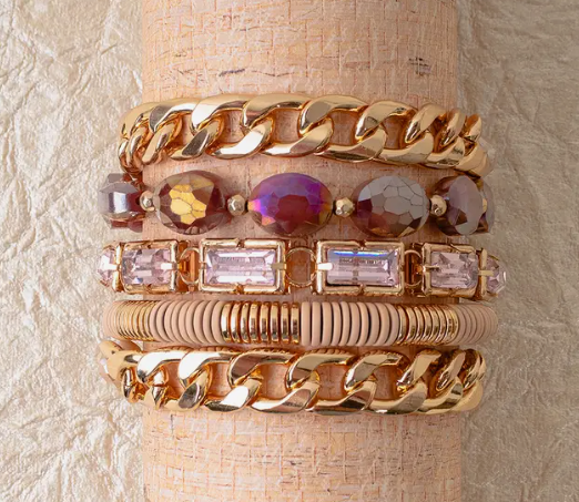 Crystal & Beads Stack Bracelet Set