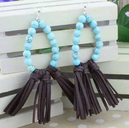 Leather Fringe & Bead Earrings