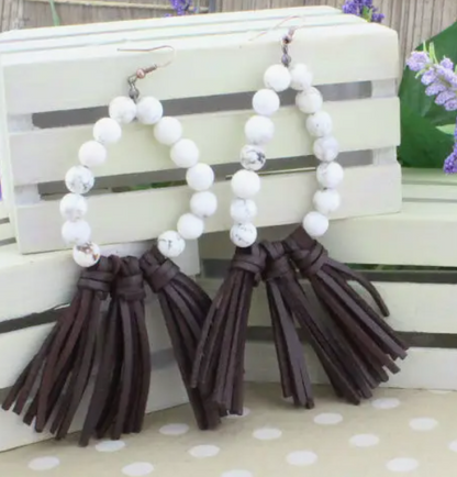 Leather Fringe & Bead Earrings