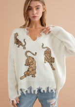 Load image into Gallery viewer, Frayed Sequin Tiger Pullover
