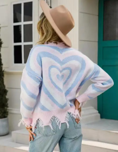 Sparkling Heart Distressed Sweater