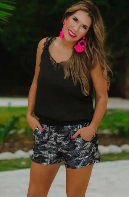 Grey Camo Sequin Shorts