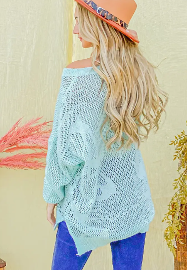 Bird Print Mesh Pullover