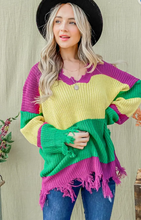 Load image into Gallery viewer, Mardi Gras Color Block Sweater
