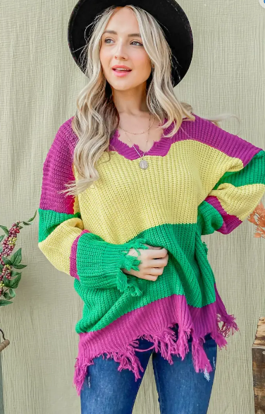 Mardi Gras Color Block Sweater