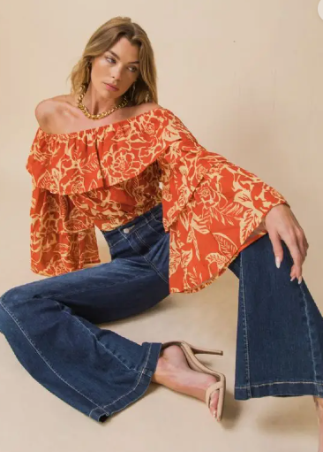 Rust & Roses Ruffled Top