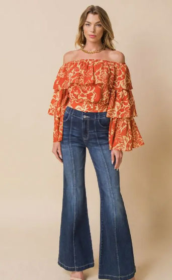 Rust & Roses Ruffled Top