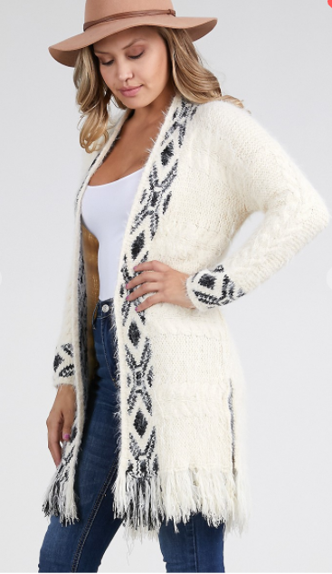 Aztec Fringed Sweater Cardi