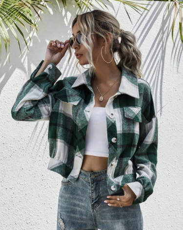 Plaid Drop Shoulder Jacket