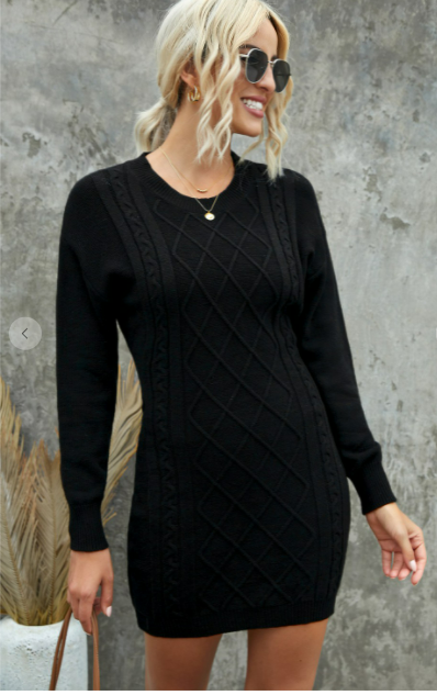 Mock Neck Knitted Sweater Dress