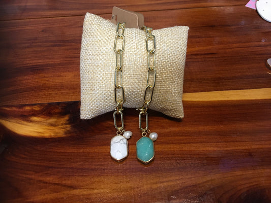 Gold Chain Link Stone Bracelet