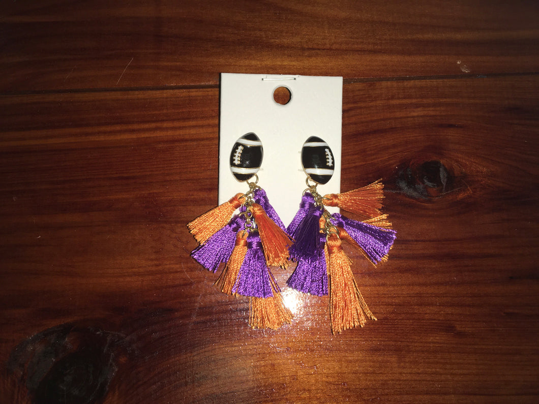 GameDay Orange/Purple Football Tassel Earrings