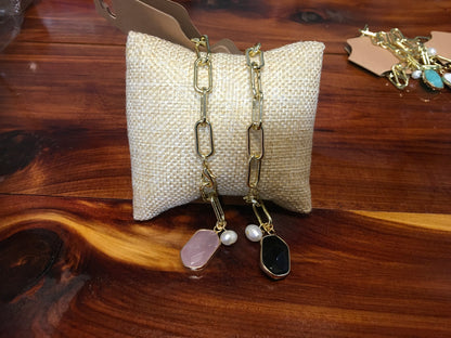 Gold Chain Link Stone Bracelet