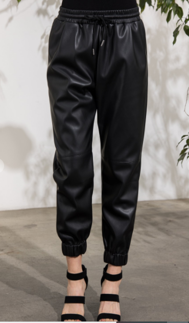 Black Faux Leather Jogger