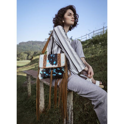 Turq Paint Splatter HideOn Leather Myra Bag